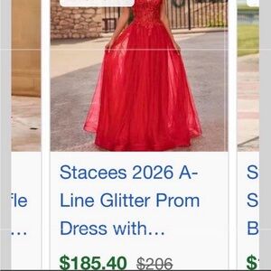 Red A-Line Glitter Prom Dress